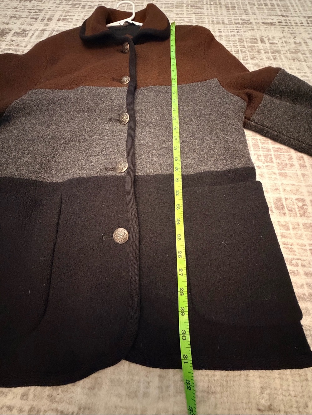 Utex Design 100% Wool Colorblock Jacket L Brown Gray Black Made in Russia - Picture 9 of 9